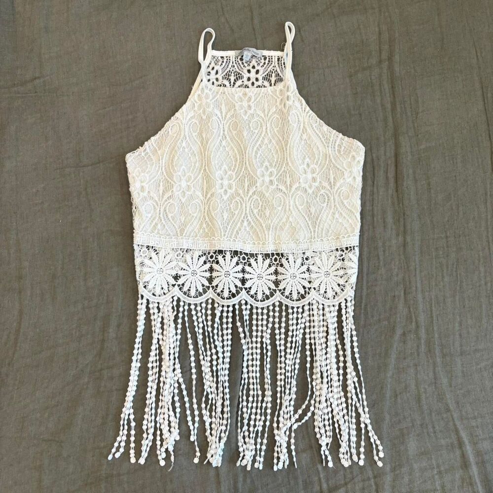 charlotte russe lace halter top with fringe